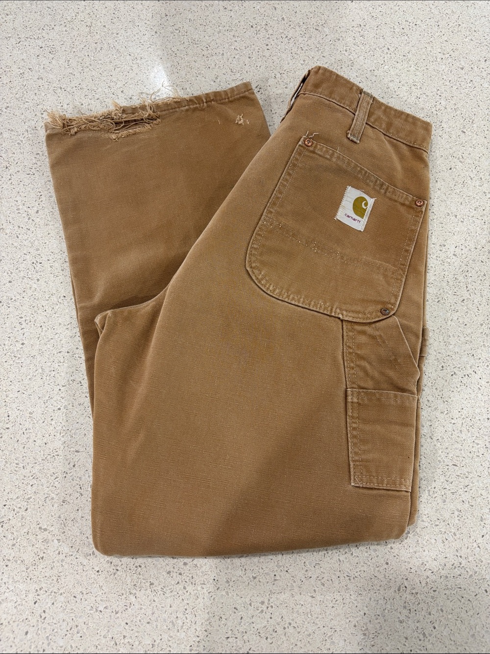 Carhartt Double Knee Pants Mens 29x28 Brown Duck Canvas Carpenter Distressed